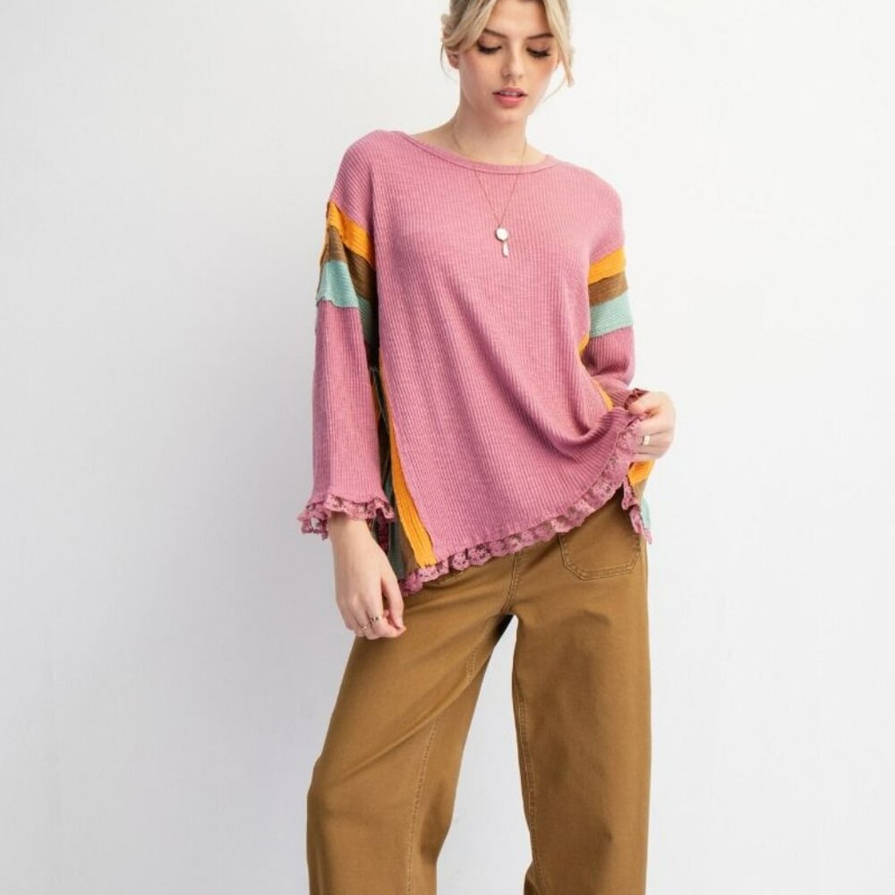 Nwt Easel Color Block Rib Knit Top With Lace Bott… - image 5